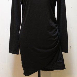 Black Long Sleeves Ribbed Hip Dress